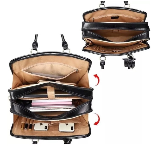 Kattee large black leather briefcase w/ adjustable strap - Picture 2 of 13